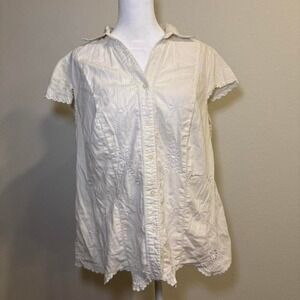 Dressbarn White Embroidered Button-Up Blouse Women's Workwear Top
